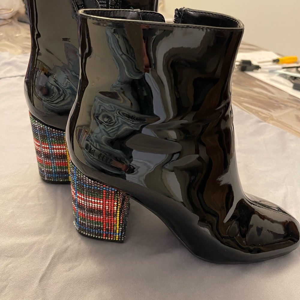 Betsy Johnson Kassie Black Rhinestone Heel Pointed Toe Ankle Boots